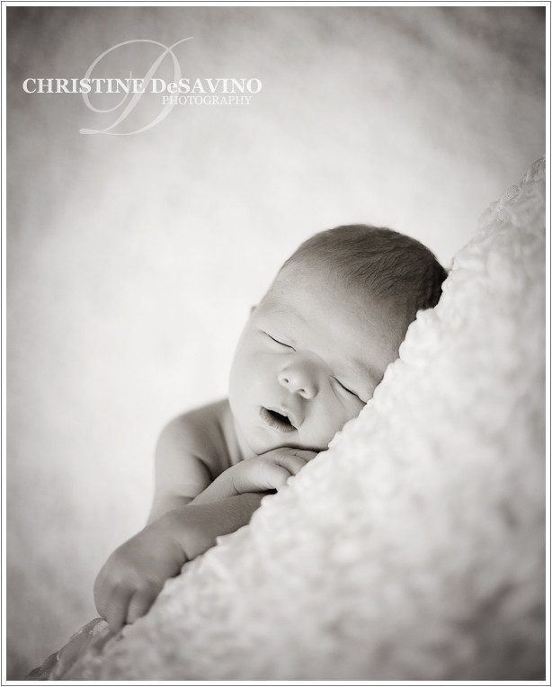 Black and white image of newborn - NJ Newborn Photographer