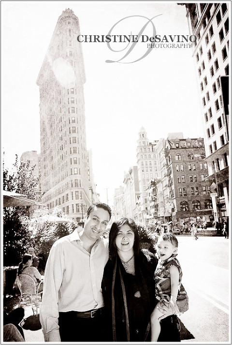 Family portrait with the Flat Iron Building - NYC Family Photographer