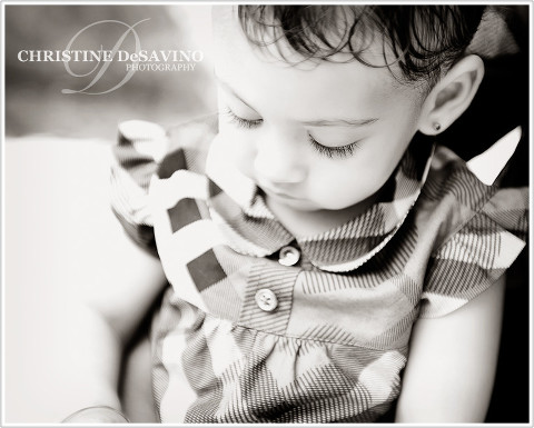 Black and white close up of beautiful one year old girl - NYC Child Photographer