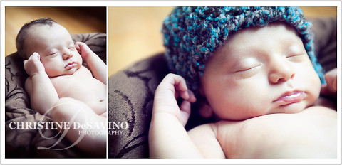 Baby boy in blue hat - NY Newborn Photographe