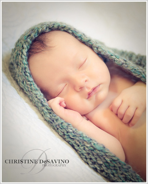 Newborn in a green cocoon - NY Newborn Photographer