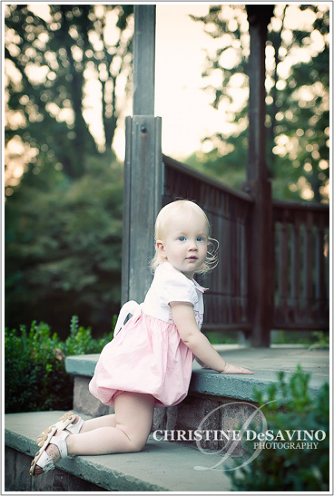 Beautiful blonde girl on steps - NJ Child Photographer