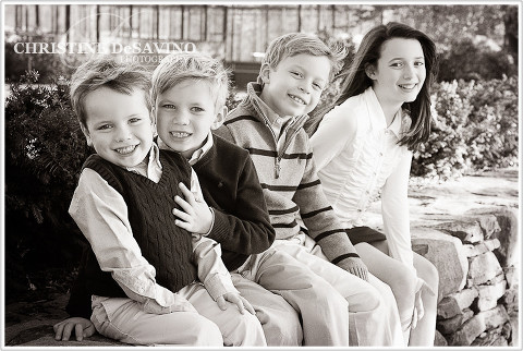 Black and white of four siblings - NJ Children's Photographer