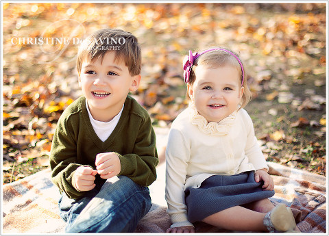 Boy and girl on blanket in autumn - NJ Children's Photographer