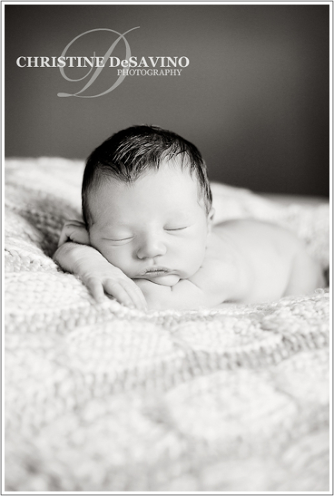Black and white of sleeping newborn boy - NJ Newborn Photographer