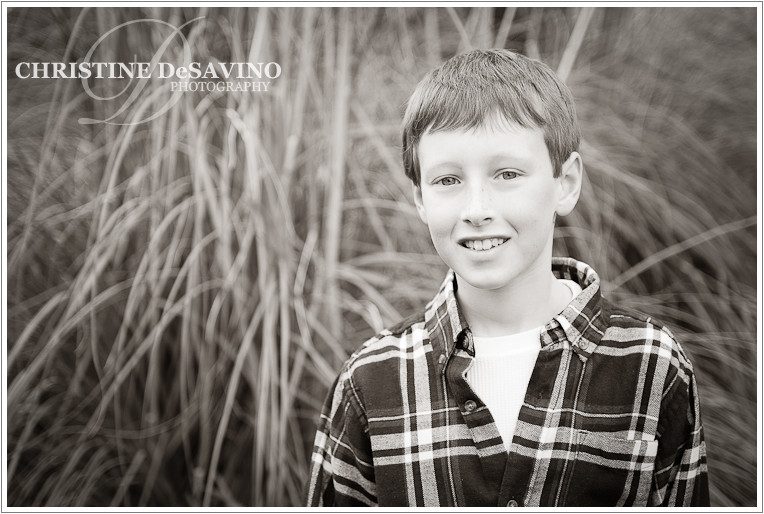 Black and white image of handsome boy - NJ Child Photographer