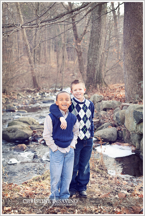 Cousins by a stream - NY Children's Photographer