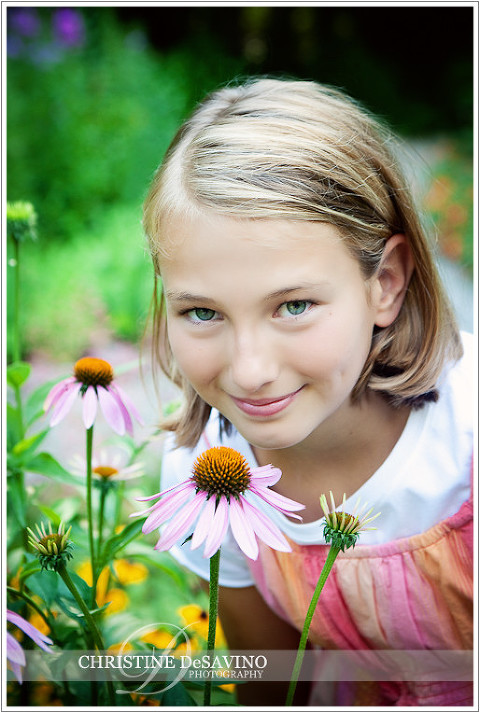 girl with echinacea flower