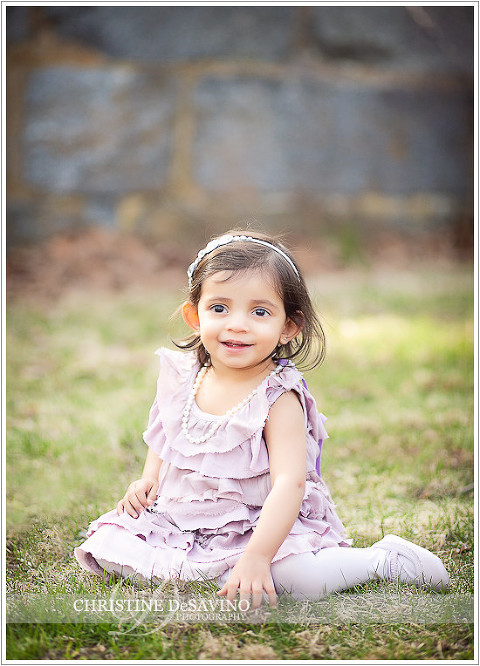 Girl in lavender dress smiling - NY Child Photographer