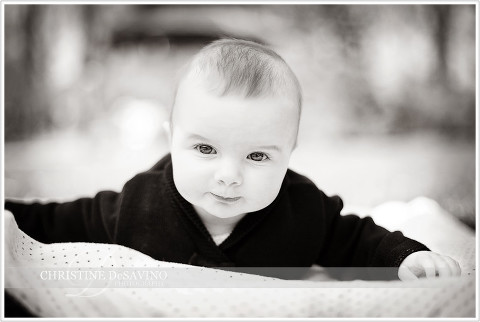 Black and white of baby on a blanket -  NJ Baby Photographer