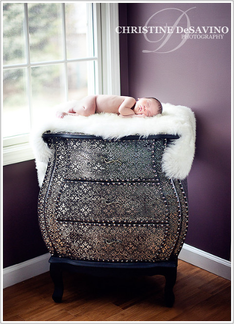 Baby boy sleeping on dresser - NJ Newborn Photographer