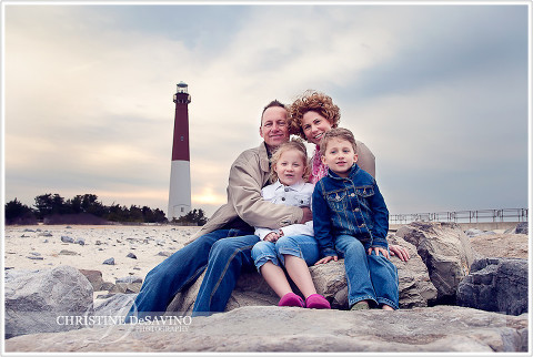 Family portrait by the Barnegat Lighthouse - NJ Beach Photographer