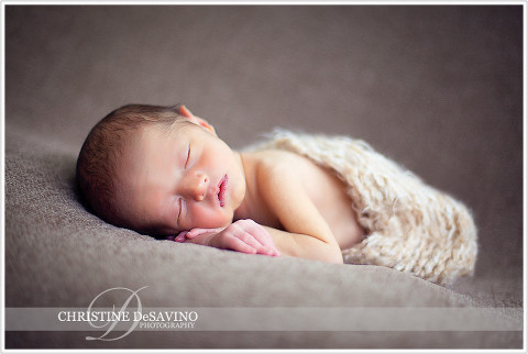 Sleeping newborn on blanket - NJ Newborn Photographer