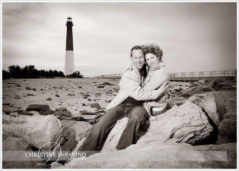 Beautiful couple by the Barnegat Lighthouse - NJ Beach Photographer