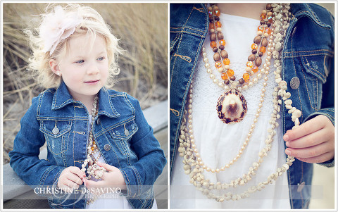 Beautiful girl on dunes & close up of her necklace - NJ Child Photographer