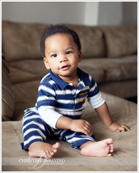 Adorable baby boy sits up and smiles - NJ Baby Photographer