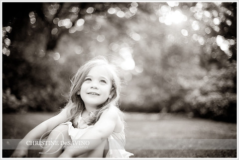 Black and white of girl on lawn - NJ Child Photographer