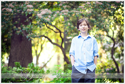 Handome boy with trees in background - NJ Children's Photographer