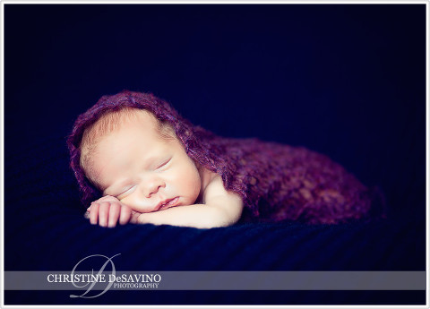 Beautiful sleeping baby in purple wrap - NJ Newborn Photographer