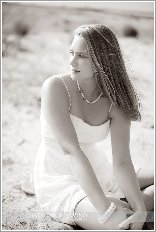 Beautiful black and white of senior girl on beach - NJ Senior Photograher