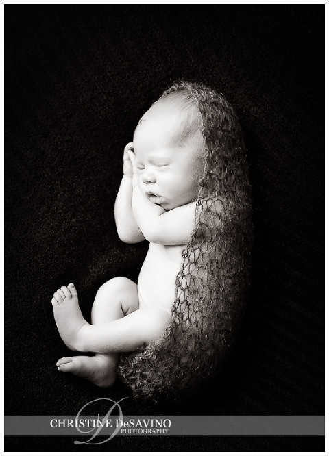 Black and white of newborn sleeping - NJ Newborn Photographer