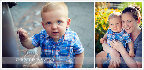 Beautiful blue-eyed boy with mother - NYC Family Photographer