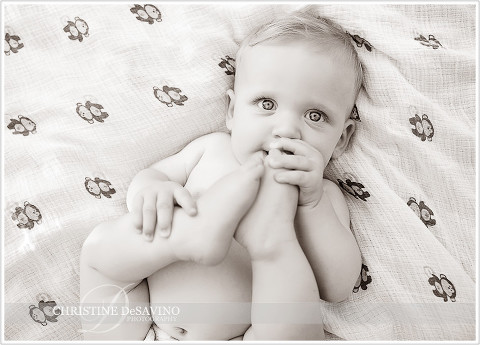 Adorable boy eating his toes - NY Child Photographer