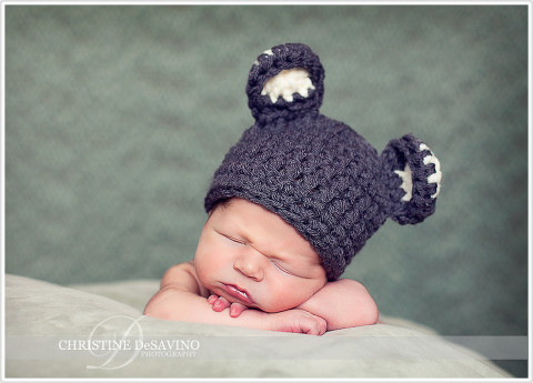 Newborn boy in mouse hat - NJ Newborn Photographer