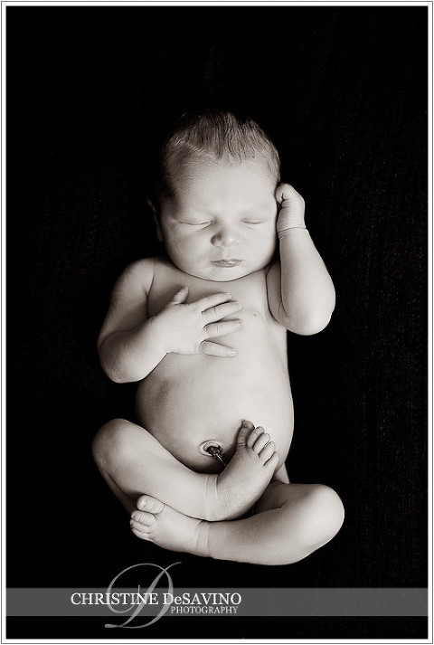 Black and white of newborn boy sleeping - NJ Baby Photographer