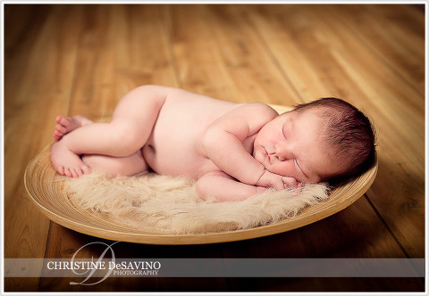 Sleeping baby girl in a bowl - NJ Newborn Photographer