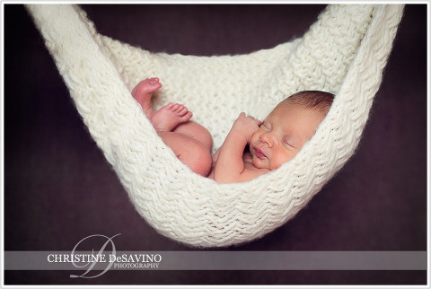 Newborn baby boy in hammock -  NJ Newborn Photographer
