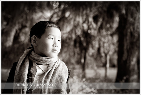 Beautiful black and white of boy at NJ Botanical Gardens - NJ Child Photographer