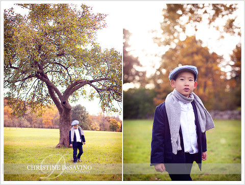 Boy in cap by tree - NJ Child Photographer