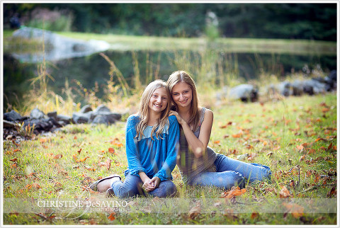 Portrait of sisters by a pond - NY Portrait Photographer