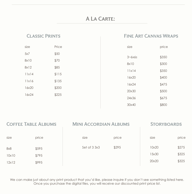 A La Carte Pricing - 2016/04/12