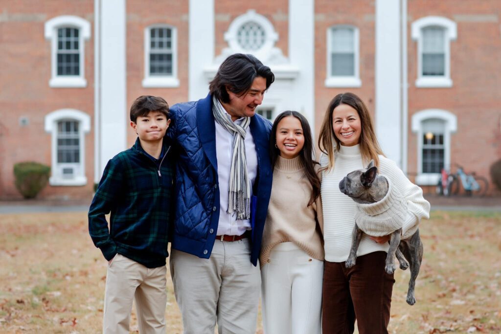 Family portrait at college campus in Bergen County, NJ, during fall