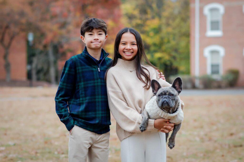 Family portrait at college campus in Bergen County, NJ, during fall