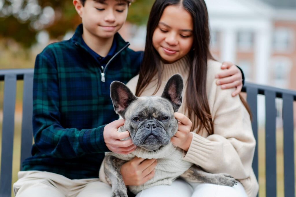 Family portrait at college campus in Bergen County, NJ, during fall