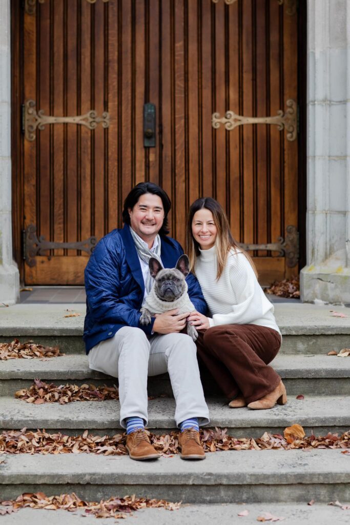 Family portrait at college campus in Bergen County, NJ, during fall